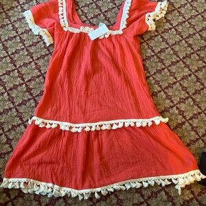 Eberjey Sea Breeze Zia Cover Up Tassel Gauze Dress In Watermelon Crush Size S/M